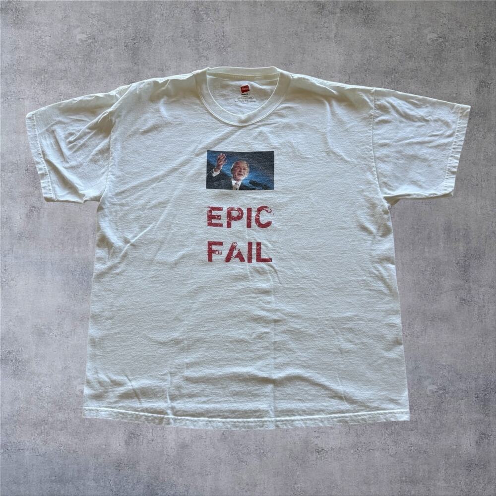 Vintage George W Bush Epic Fail Shirt Hanes 6.1 Y2K Funny Political Meme Tee L